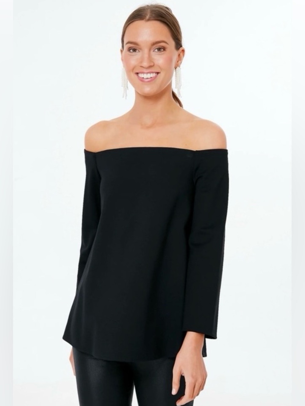 Tuckernuck Off The Shoulder Top Size Small Black Long Sleeve Office Preppy Work